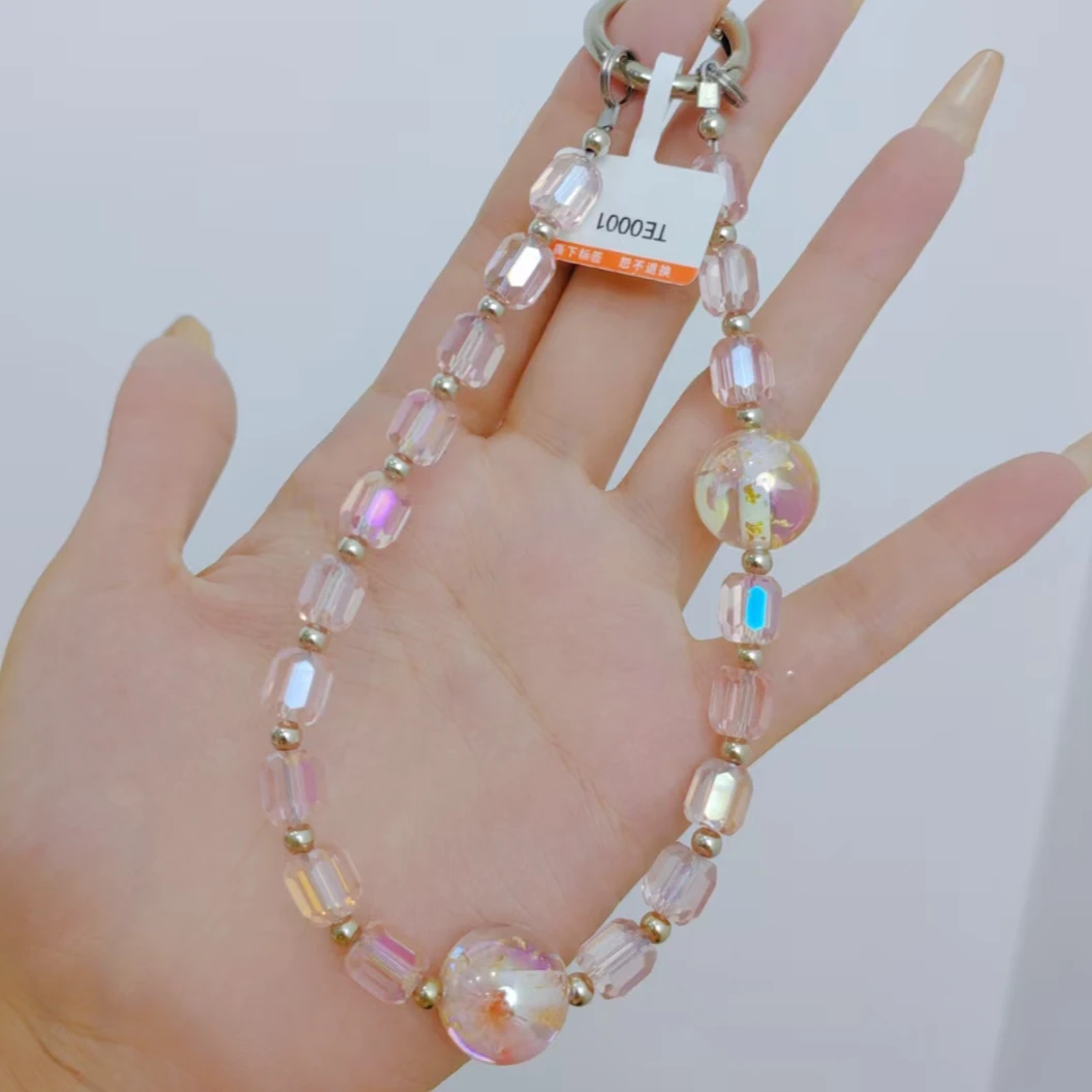 54小清新手机链手腕挂饰短款通用手机壳挂绳串珠设计防丢ins彩色