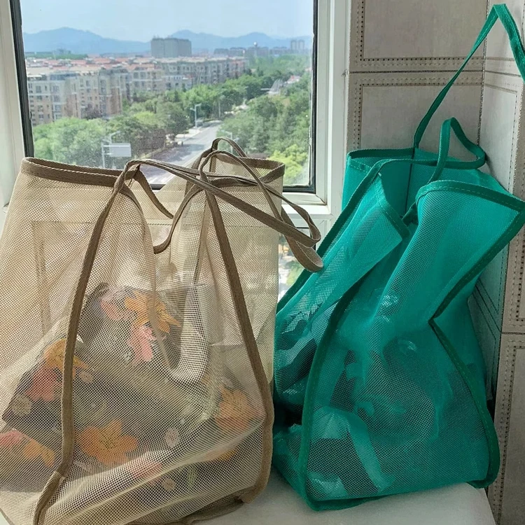 2025新款ins风透明网纱单肩挎包时尚轻便大容量百搭购物袋沙滩包