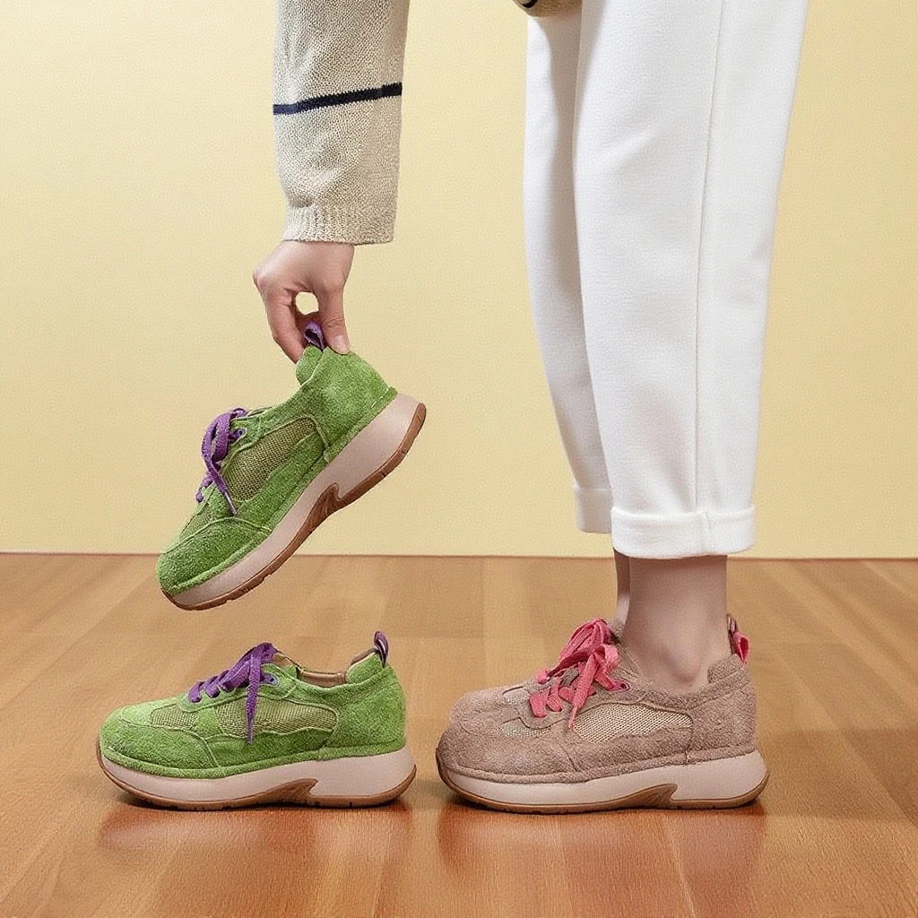 2025夏季新款真皮厚底阿甘鞋网面镂空透气百搭老爹潮鞋女鞋5163