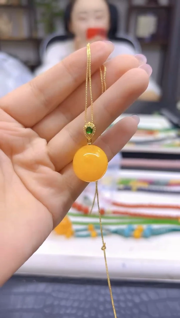蜜蜡吊坠(赠链)银S925镀金镶嵌DIY款D02