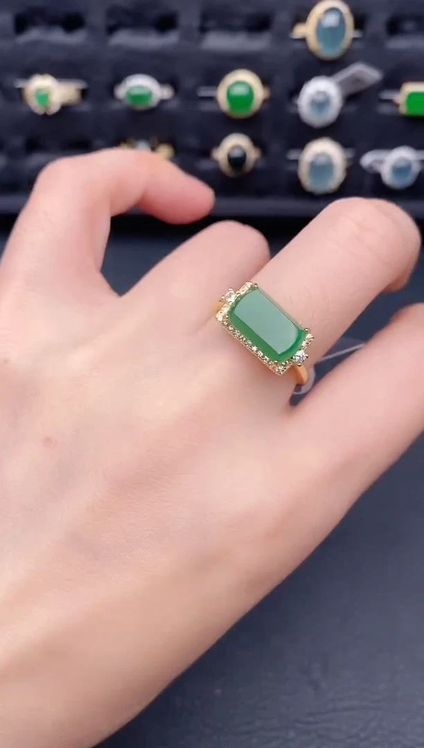 银S925镶嵌戒指翡翠天然a货翡翠505