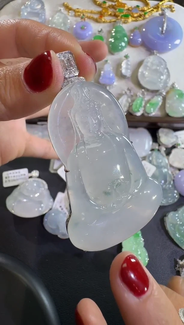 吊坠(不含链)18K金镶嵌翡翠【源头工厂】钻石镶嵌