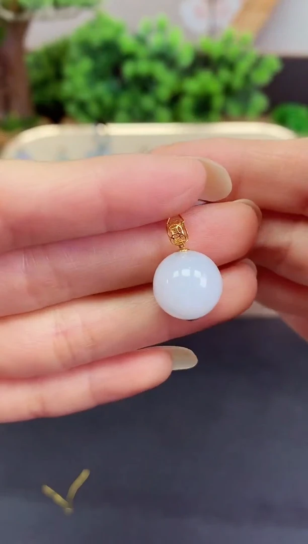 吊坠(不含链)18K金镶嵌翡翠圆珠-@@CMT