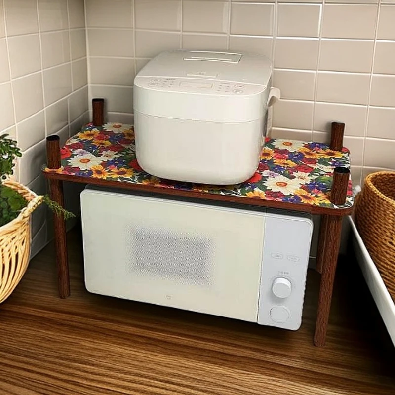 厨房置物架百花齐放微波炉分层架台面放烤箱支架收纳家用放置架子