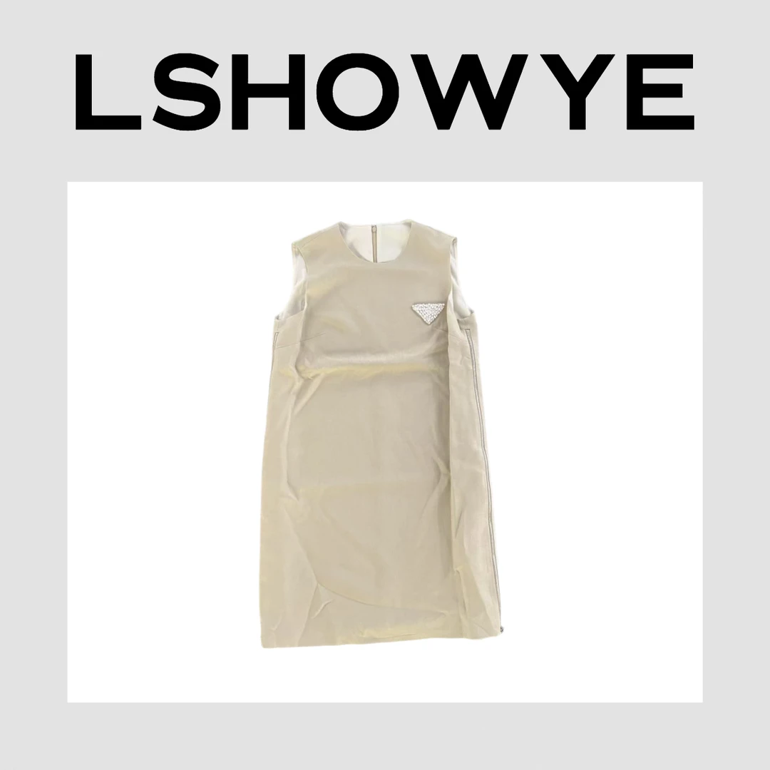 LSHOWYE｜进口醋酸麻拼蕾丝无袖连衣裙 Z3927