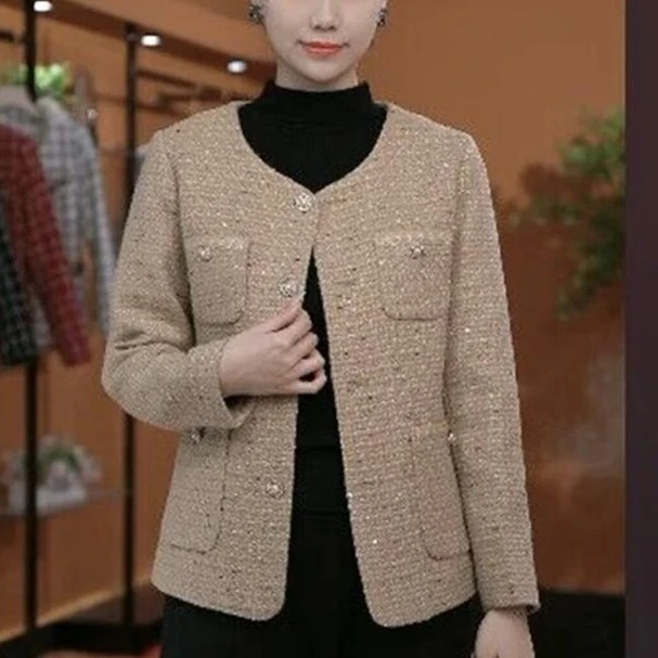 春秋款新款显瘦外套高档薄款气质妈妈装中老年小香风上衣高贵女装