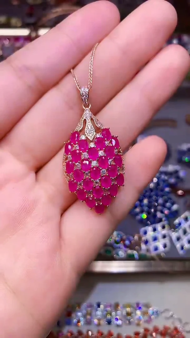 银S925镶嵌颈饰红宝石...