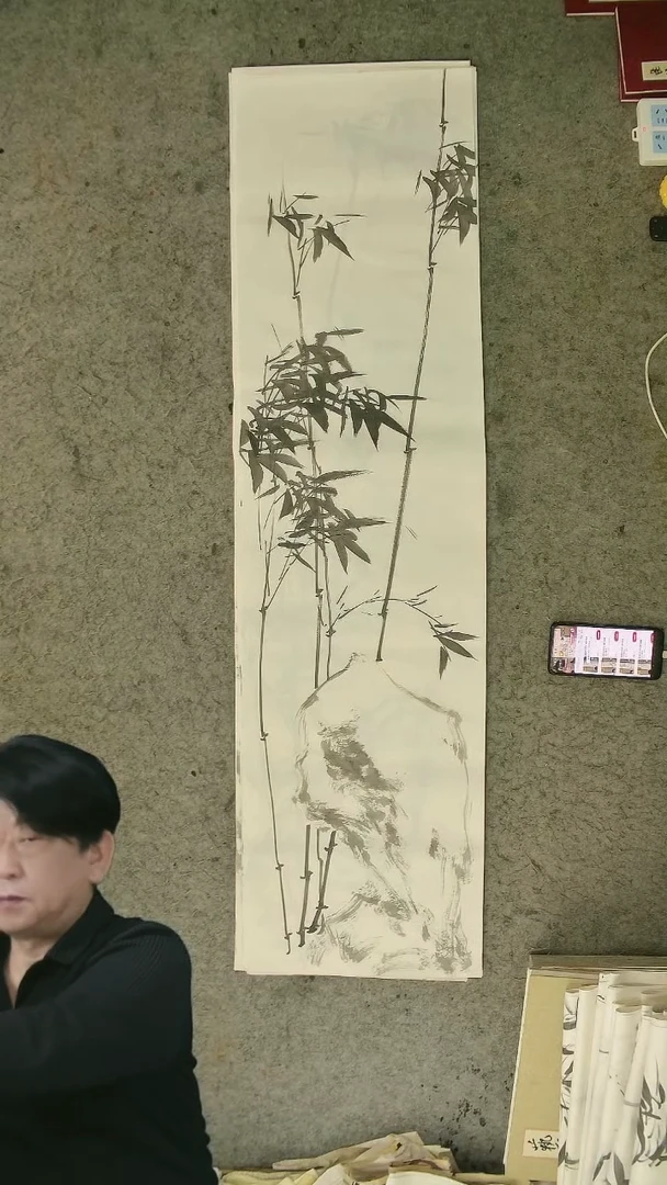 国画四尺对开  墨竹条屏 34*138cm