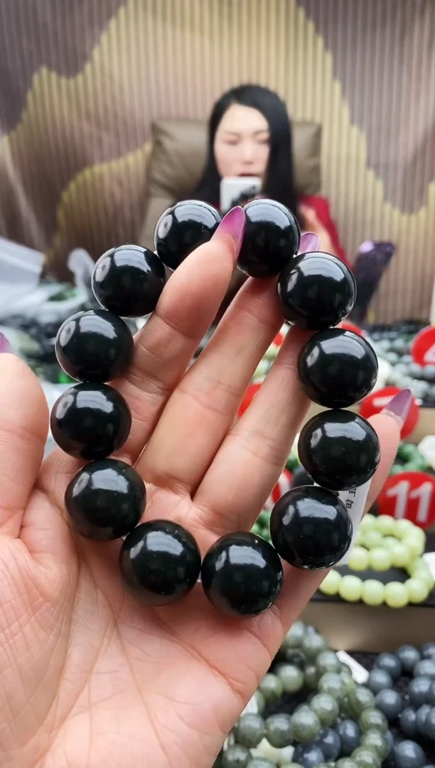 未镶嵌手串和田玉黑青20