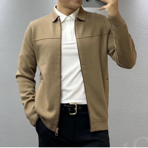 ★【视觉盛宴】夏季新款男士翻领双色金拉链针织外套 GW5