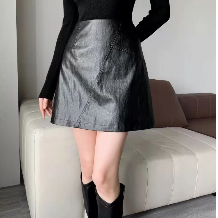 洁尚2025秋季百搭显瘦PU短裙