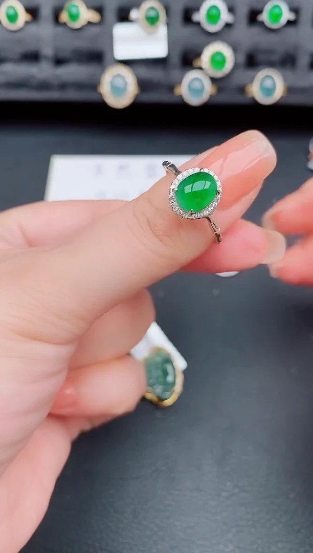翡翠戒指银S925镶嵌天然a货翡翠277