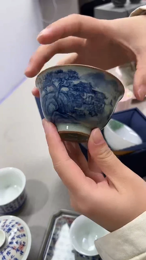 景德镇高温瓷山水老陶泥压手
