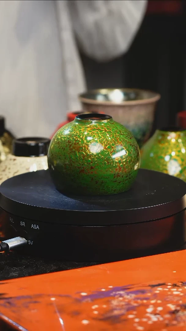 大漆工艺绿金禅定杯