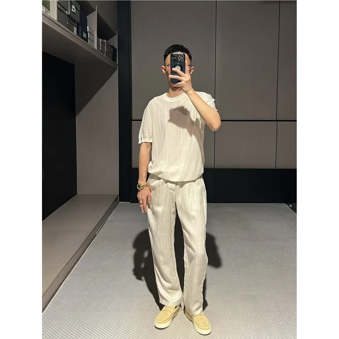 【尊享嵿奢】L*P亚麻混纺老钱新贵凉感亲肤针织圆领短袖T恤男士
