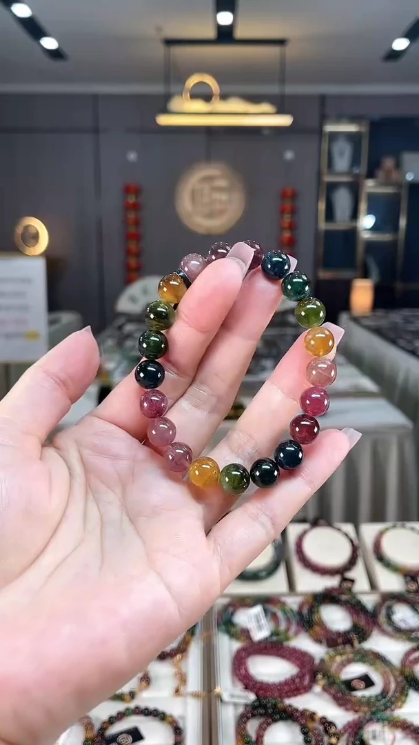 未镶嵌收藏级老矿碧玺彩虹单圈手串9mm+碧玺hon多样性发一条