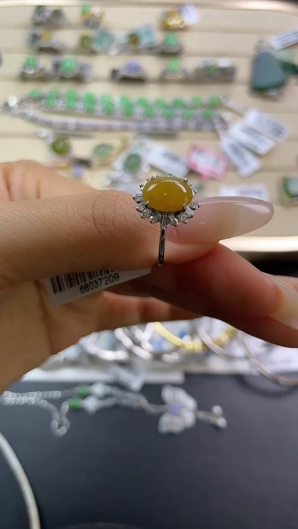 银S925镶嵌戒指翡翠翡翠 蛋面 银S925镶嵌