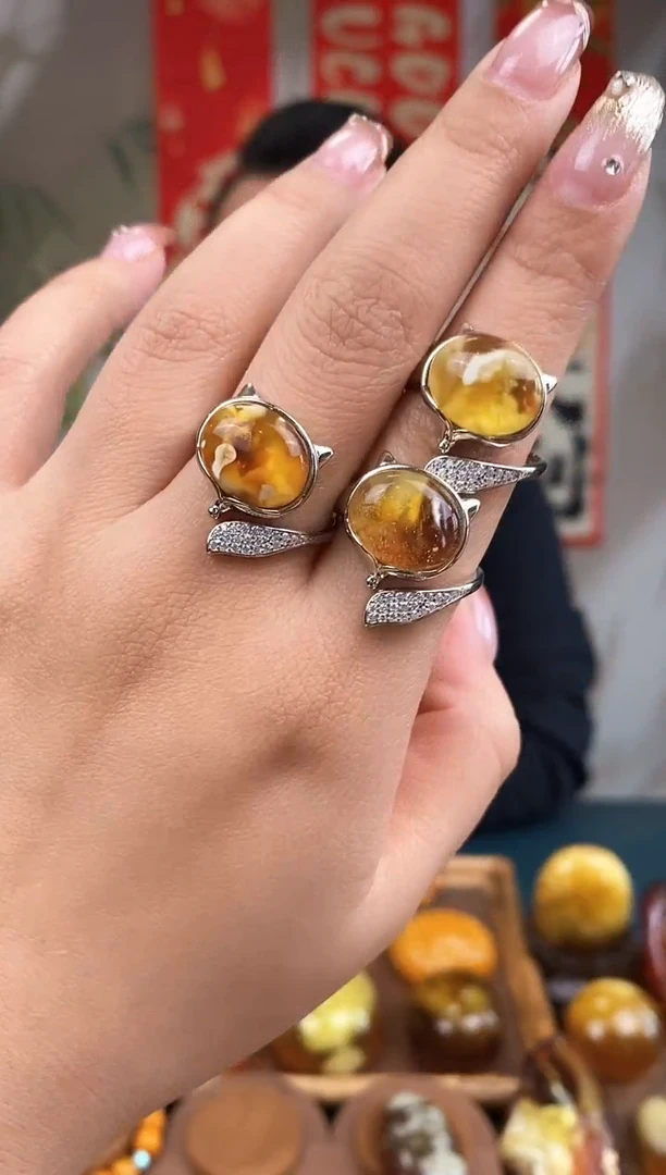 【闪购商品】琥珀裸石银S925镶嵌多样性发货 只发其中一件