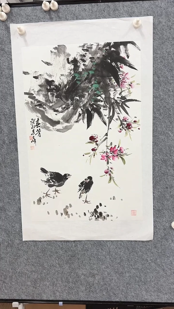 国画李文峰四尺三开花鸟