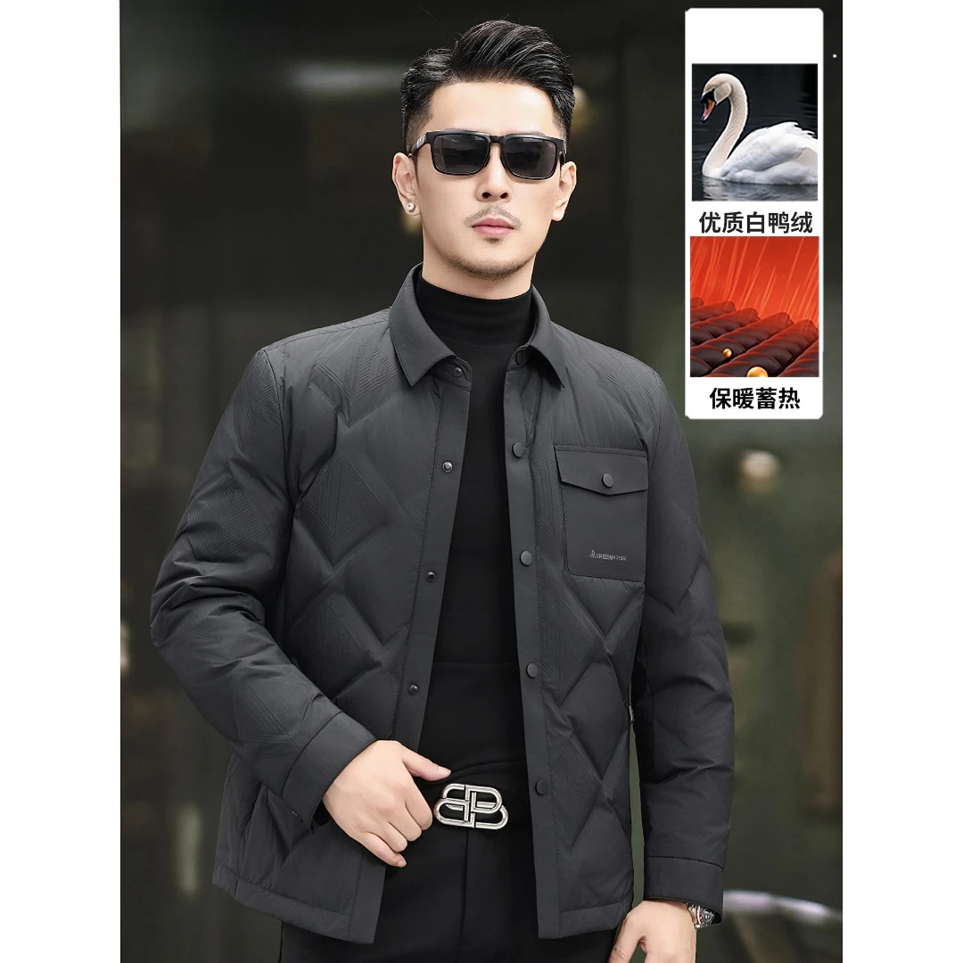 博利凯葆碟羽绒服男薄款翻领冬季新款衬衫领休闲爸爸夹克保暖外套