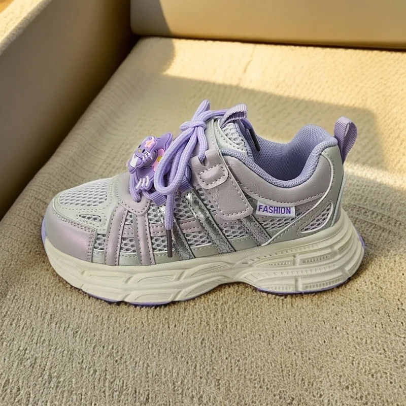 女童网面透气运动鞋春秋新款老爹鞋可爱卡通公主鞋儿童休闲小白鞋