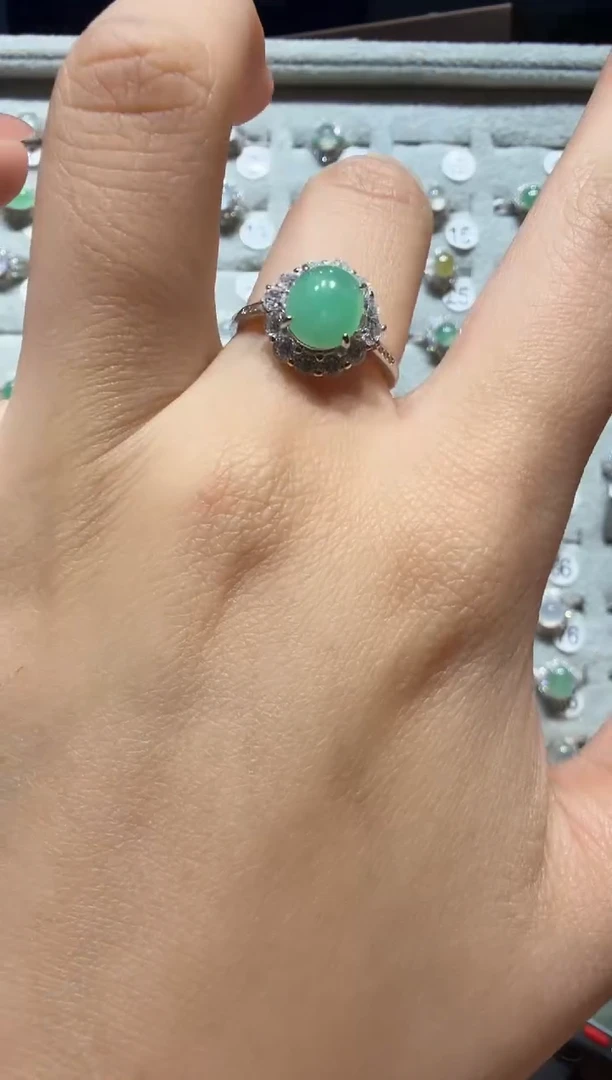 银S925镶嵌戒指翡翠缅甸A货翡翠戒指