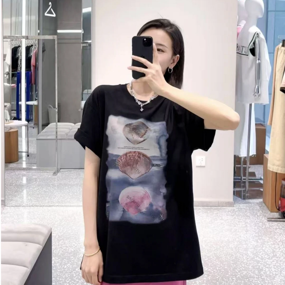 U/TI重工带钻贝壳数码印时尚百搭休闲工艺设计显瘦T恤