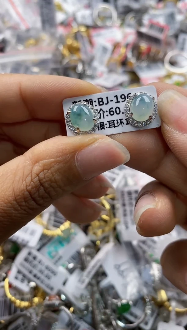 银S925镶嵌戒指翡翠5555---9