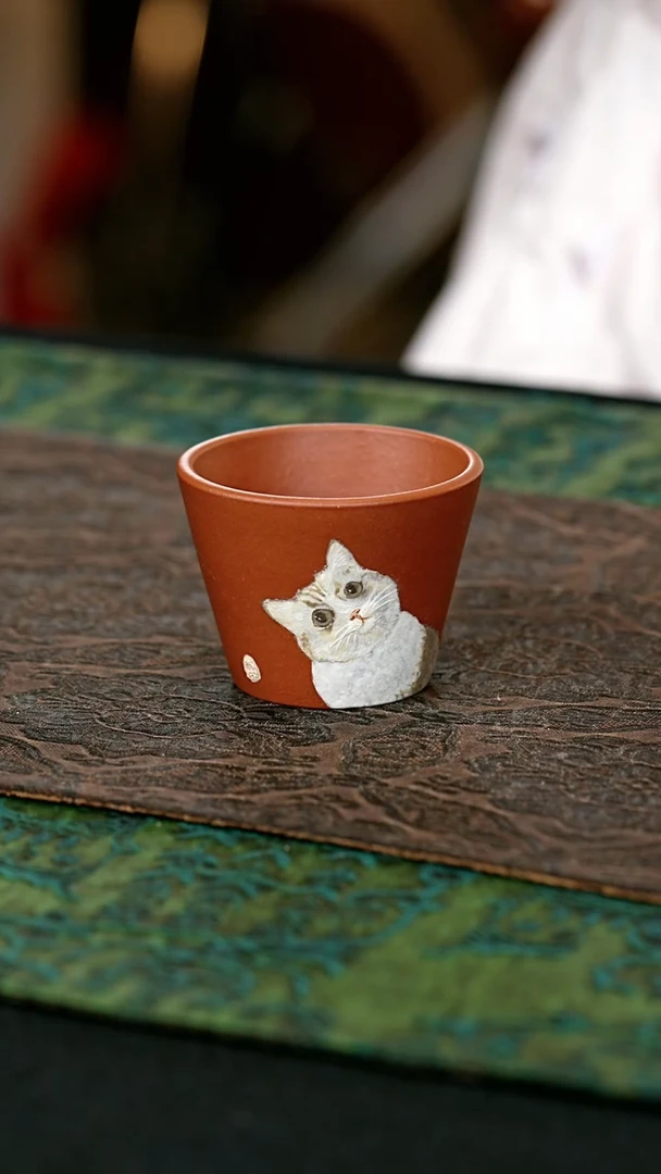 【闪购商品】全手泥绘猫猫杯 一物见春
