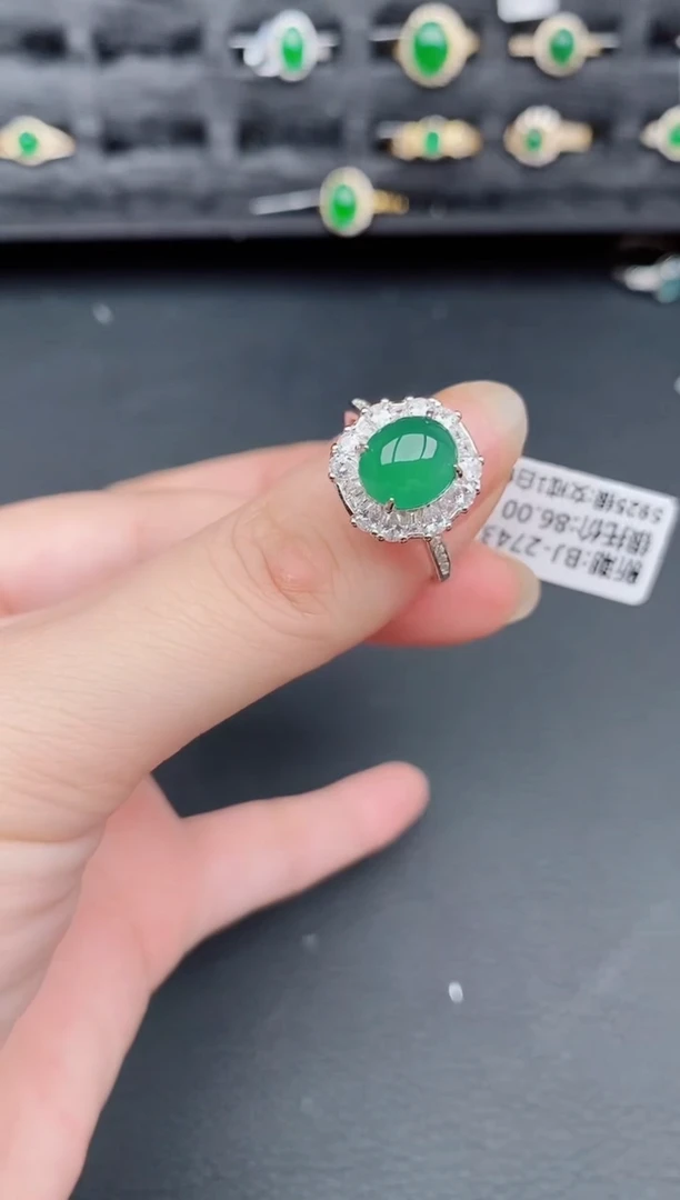银S925镶嵌戒指翡翠天然a货翡翠214