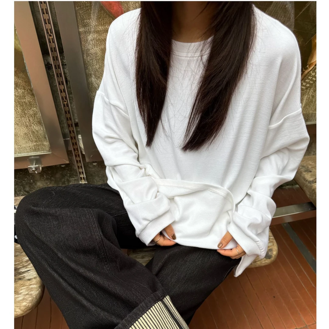 【清】2025冬季慵懒风ins宽松休闲纯色厚款长袖上衣打底T恤25499