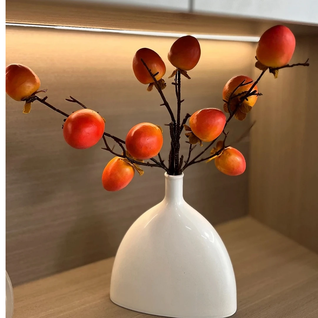 （柿柿如意）柿子树果实仿真花客厅餐桌摆件摆设花假花过年装饰