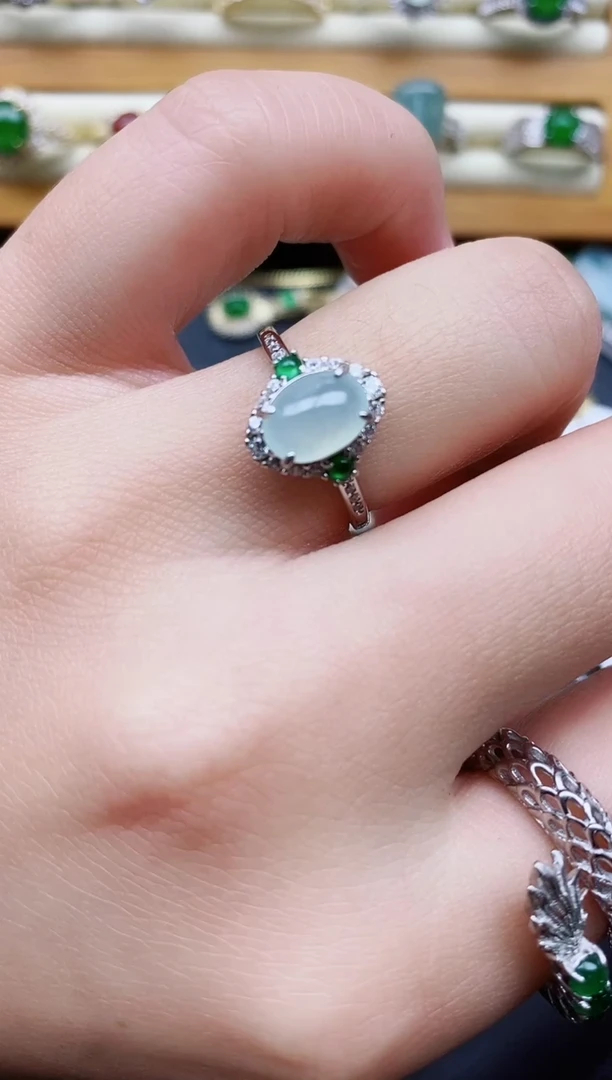 银S925镶嵌戒指翡翠1