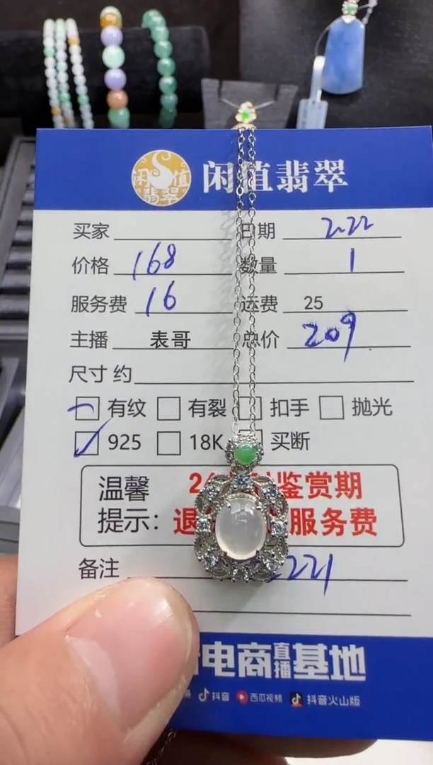 【闪购商品】翡翠吊坠(赠链)银S925镶嵌翡翠项链