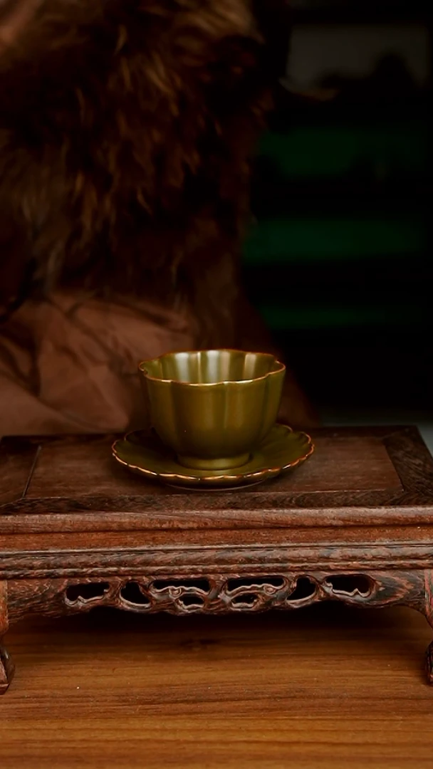 杯茶叶末海棠杯加杯垫