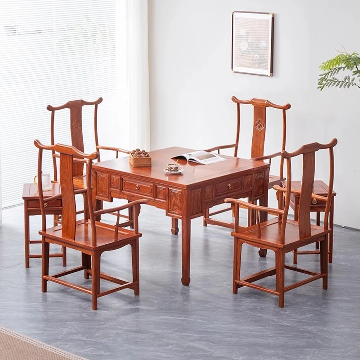 原木花梨木麻将桌全自动麻将桌家用餐桌正方形棋牌桌子新中式