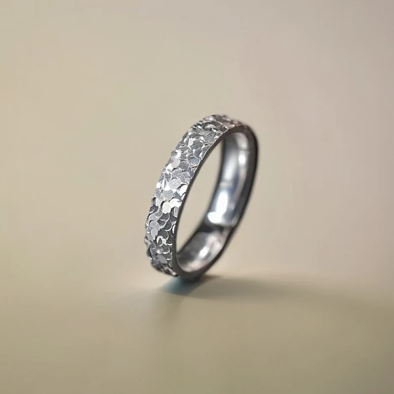 925银戒指 【佰万银庄】纯银碎碎冰时尚百搭开口戒可调节个性简约