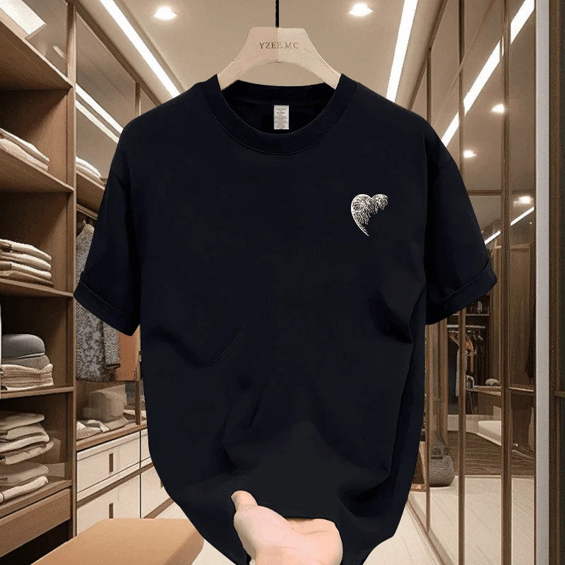 啄木鸟重磅纯棉短袖T恤男士夏季新款2025爆款休闲时尚印花圆领T恤