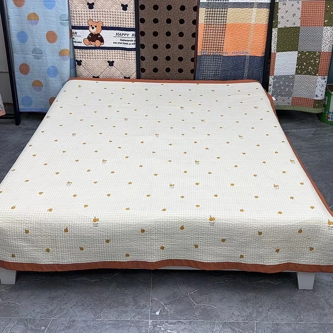 2*2.3米 四季水洗棉床盖《黄格小金橘》