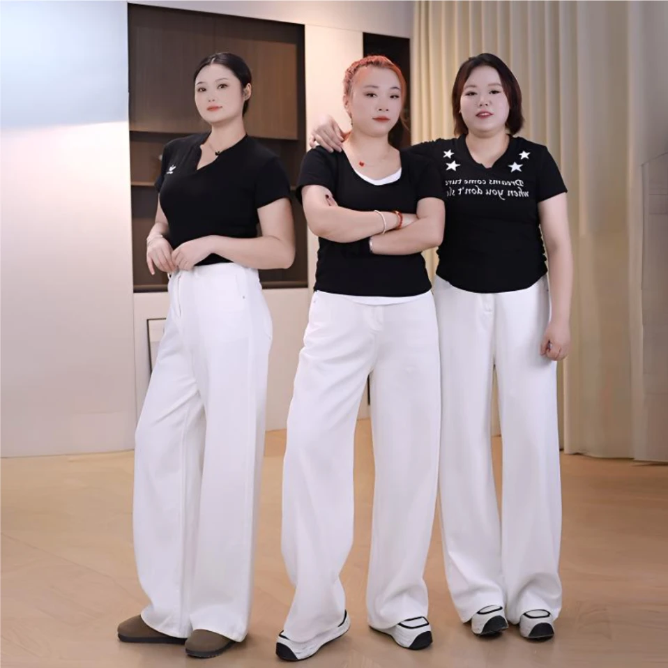 显瘦白色阔腿牛仔裤女2025秋季新款大码女装胖mm直筒显瘦宽松