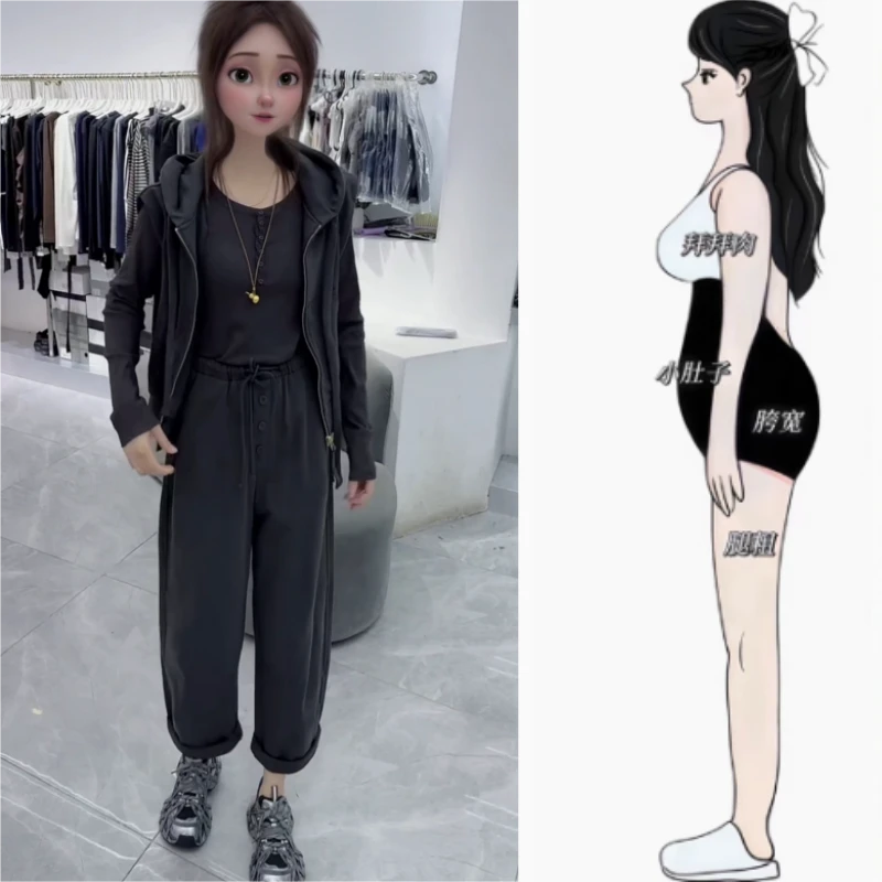 早秋新款宽松无袖卫衣马甲显瘦休闲高腰直筒九分阔腿休闲裤两件套