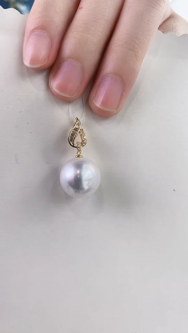 海水珍珠18K金镶嵌吊坠(不含链)15-16澳白珍珠吊坠