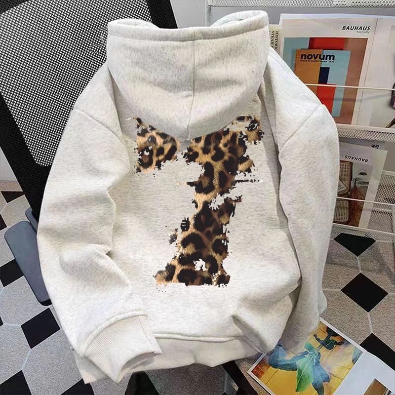 重磅500克纯棉美式潮牌豹纹印花小众设计感秋冬情侣连帽卫衣ins风