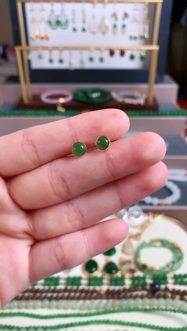 银S925镶嵌和田玉耳饰1