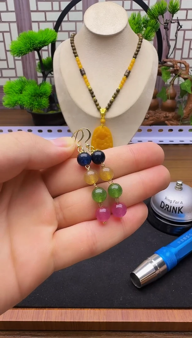 14K金镶嵌耳饰碧玺E152