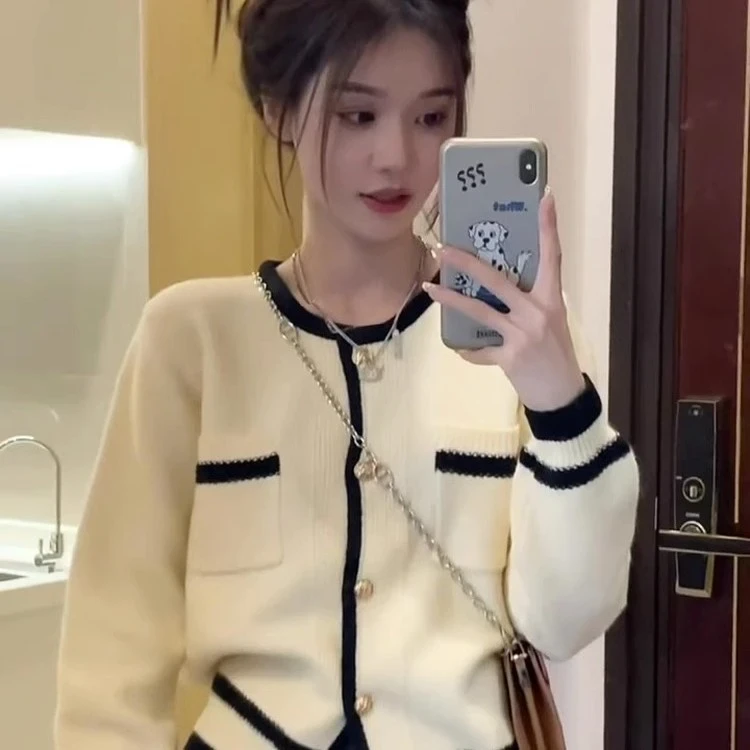 短款小香风针织毛衣外套女纯色圆领开衫2025新款爆款秋装长袖上衣