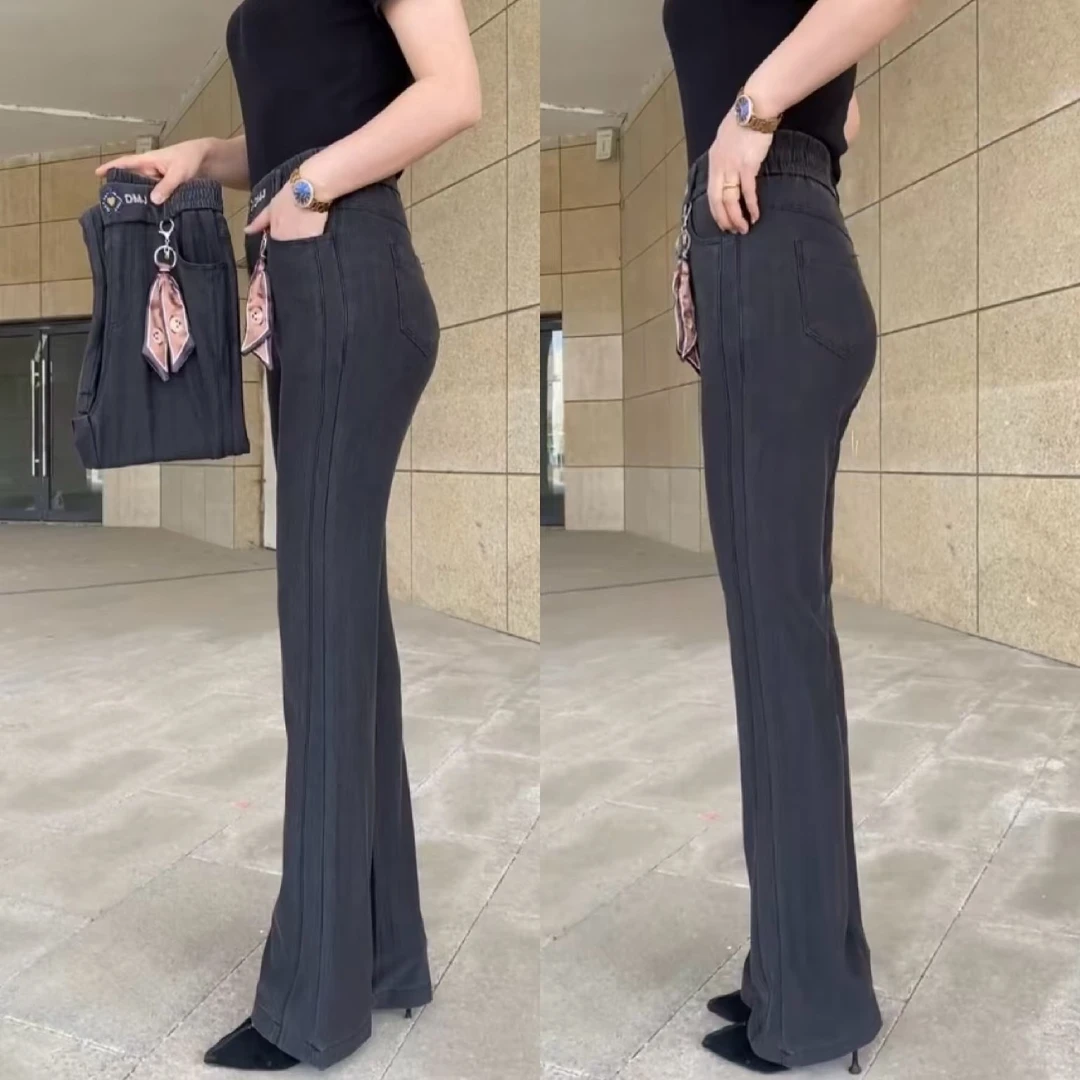 夏季冰凉丝薄款牛仔裤子微喇裤休闲舒适时尚穿搭女士修身显瘦