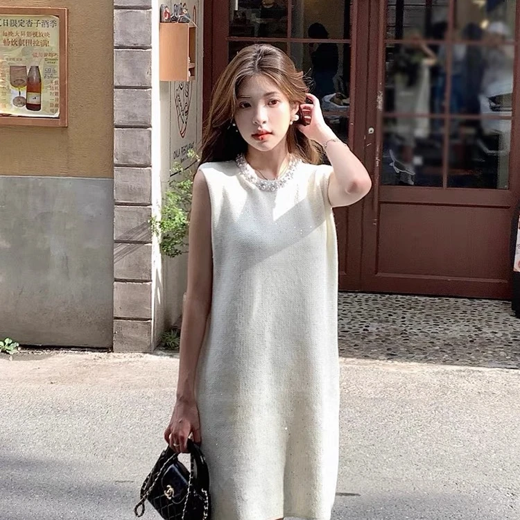 小香风无袖连衣裙女秋装新款法式亮片设计感裙子