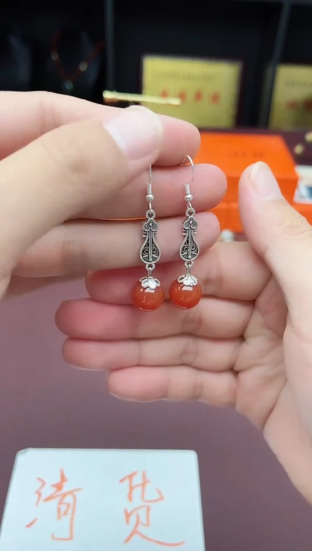 玛瑙/玉髓耳饰银S925镶嵌428000