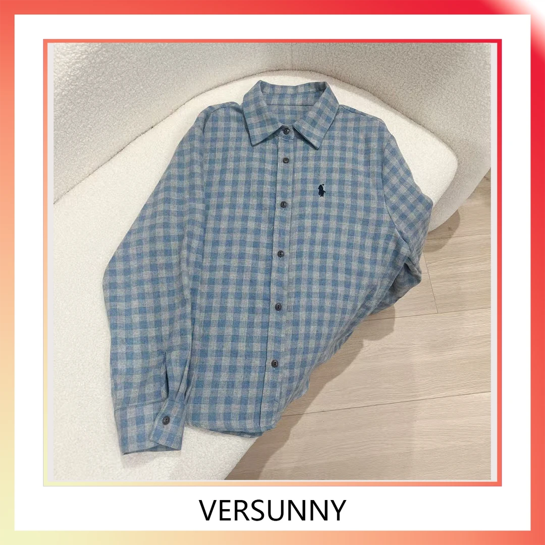 (5866)2025新款爆款百搭不挑人叠穿单穿磨毛全棉刺绣格子衬衫